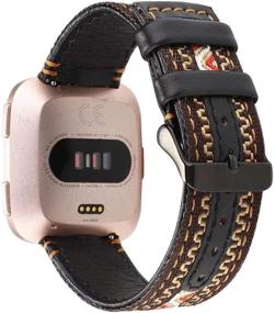 img 4 attached to Smarmate Nylon Embroidery Freestyle Irregular Pattern Leather Band Compatible With Fitbit Versa/Versa 2/Versa Lite/Versa SE (Multicolor 4)