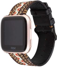 img 3 attached to Smarmate Nylon Embroidery Freestyle Irregular Pattern Leather Band Compatible With Fitbit Versa/Versa 2/Versa Lite/Versa SE (Multicolor 4)
