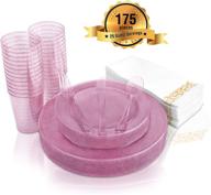 🍽️ fete premium disposable dinnerware set – deluxe 175-pack: heavy-duty plastic plates, cups, napkins, cutlery – elegant tableware for parties, weddings, and anniversaries (pink) logo