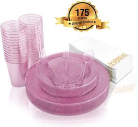 img 4 attached to 🍽️ FETE Premium Disposable Dinnerware Set – Deluxe 175-Pack: Heavy-Duty Plastic Plates, Cups, Napkins, Cutlery – Elegant Tableware for Parties, Weddings, and Anniversaries (Pink)