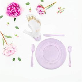 img 1 attached to 🍽️ FETE Premium Disposable Dinnerware Set – Deluxe 175-Pack: Heavy-Duty Plastic Plates, Cups, Napkins, Cutlery – Elegant Tableware for Parties, Weddings, and Anniversaries (Pink)