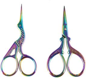 img 4 attached to ✂️ AQUEENLY Rainbow Embroidery Scissors - High-Quality Stainless Steel Stork Scissors for Sewing, Crafting, and Needlework - 2 Pcs (3.6 Inches)