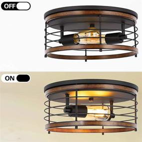 img 2 attached to Flush Mount Ceiling Light Fixture - 13 inch 2-Light Close To Ceiling Lights, Cylindrical Metal Wood-like Ceiling Lamp, Industrial Farmhouse Ceiling Light for Entryway, Hallway, Bedroom, Balcony