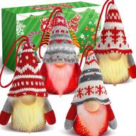 led lighted swedish tomte gnomes plush ornaments - handmade scandinavian santa elf christmas hanging decor set of 4, perfect for christmas tree & home decoration логотип