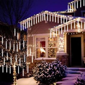 img 2 attached to ❄️ FYYZY 2 Pack Snowfall Meteor Lights - Christmas LED Icicle Decoration with Falling Drop String Light 8 Tube 288 LEDs (2 Pack, White)