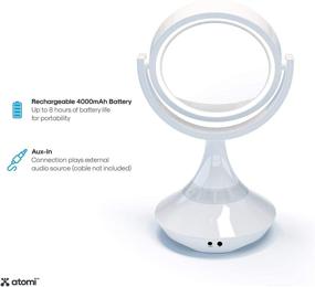 img 2 attached to 💡 7-Inch Atomi Vanity Speaker Mirror - Bluetooth Audio, Dual-Sided with Magnifying, Hands-Free Calls, LED Lighting - White