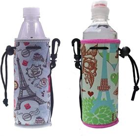 img 4 attached to 🍾 2 Pack Insulated Neoprene Bottle Sleeves Carrier Holder Bag - Cooler/Coolie/Cover/Insulator/Huggie/Sleeve for 16.9 oz Water and Drink Bottle (Grey Paris/Blue Paris)