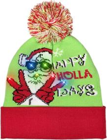 img 4 attached to 🎄 LED Light-up Knitted Ugly Sweater Holiday Xmas Christmas Beanie - 3 Flashing Modes (FA La La Beanie) by Windy City Novelties