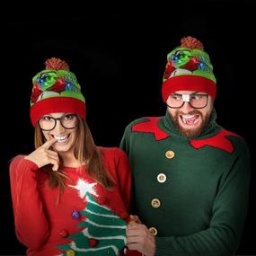 img 1 attached to 🎄 LED Light-up Knitted Ugly Sweater Holiday Xmas Christmas Beanie - 3 Flashing Modes (FA La La Beanie) by Windy City Novelties