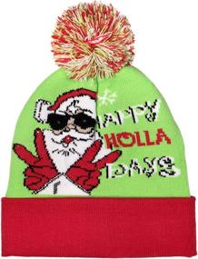 img 3 attached to 🎄 LED Light-up Knitted Ugly Sweater Holiday Xmas Christmas Beanie - 3 Flashing Modes (FA La La Beanie) by Windy City Novelties