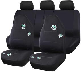 img 4 attached to CAR-GRAND Universal Fit Full Set Car Seat Covers - Pretty Butterfly Design, Airbag Compatible, High Back Design - Fits SUVs, Sedans, Vans, Trucks - Black with Mint