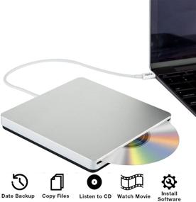 img 2 attached to 📀 VikTck USB-C Superdrive External DVD/CD Reader & Burner for Apple: MacBook Air/Pro, iMac/Mini/MacBook Pro/ASUS/DELL Latitude with USB-C Port (Silver)