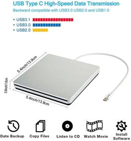 img 3 attached to 📀 VikTck USB-C Superdrive External DVD/CD Reader & Burner for Apple: MacBook Air/Pro, iMac/Mini/MacBook Pro/ASUS/DELL Latitude with USB-C Port (Silver)