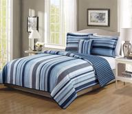 new navy blue white light blue bedspread set for boys/teens - stripes, plaid and full size logo