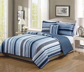 img 2 attached to New Navy Blue White Light Blue Bedspread Set for Boys/Teens - Stripes, Plaid and Full Size