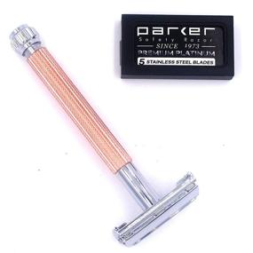 img 2 attached to 🌹 Parker 29L Long Handle Women's Double Edge Safety Razor (Rose Gold) with 5 Platinum Blades – Textured Brass Handle for Smooth Shaving