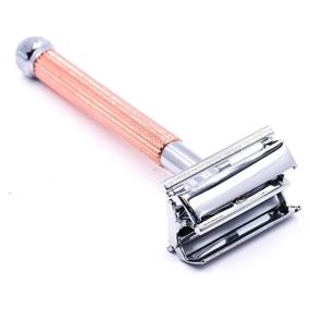 img 3 attached to 🌹 Parker 29L Long Handle Women's Double Edge Safety Razor (Rose Gold) with 5 Platinum Blades – Textured Brass Handle for Smooth Shaving