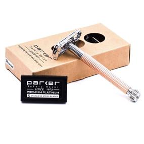 img 1 attached to 🌹 Parker 29L Long Handle Women's Double Edge Safety Razor (Rose Gold) with 5 Platinum Blades – Textured Brass Handle for Smooth Shaving