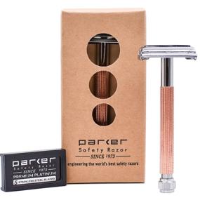 img 4 attached to 🌹 Parker 29L Long Handle Women's Double Edge Safety Razor (Rose Gold) with 5 Platinum Blades – Textured Brass Handle for Smooth Shaving