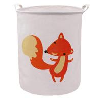 🦊 zuext large canvas laundry hamper: collapsible round organizer with handles for baby nursery, kids toys, dorms, bathroom - waterproof basket for laundry (orange fox) logo