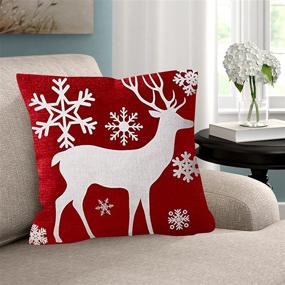 img 2 attached to 🎄 FJPT Merry Christmas Happy Holidays Baby It's Cold Outside Snowflakes Deer Red Cotton Throw Pillow Cover for Sofa Bed Stand, Snowflakes Design, 22x22 Inch Size Pillowcase