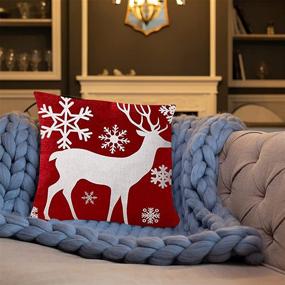 img 1 attached to 🎄 FJPT Merry Christmas Happy Holidays Baby It's Cold Outside Snowflakes Deer Red Cotton Throw Pillow Cover for Sofa Bed Stand, Snowflakes Design, 22x22 Inch Size Pillowcase