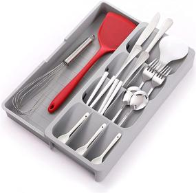 img 4 attached to 🍴 KLEVERISE Flatware Organizer: Efficient Expandable DrawerStore Cutlery Silverware Organizer for Neat Kitchen Cabinet Storage