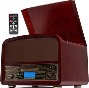 img 3 attached to 🎶 Retro Wooden Turntable TechPlay TCP9560BT CH with Bluetooth, 20W: 3 Speed, CD Player, AM/FM Radio, USB Recording & Playback. Remote Control Included – Cherry Wood Color