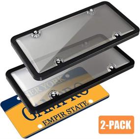 img 4 attached to GAMPRO License Plate Covers and Frames Combo, 2-Pack License Plate Frame Holder Shield for US Standard 6x12 inches Plates, Including Screws (Smoked)