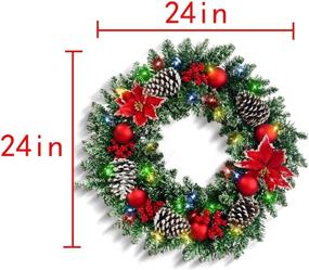 img 1 attached to Green Christmas Wreath with Lights, 24 Inch, Cordless, Battery Operated, Poinsettia Flower, Pine Cones, Berry Clusters, Christmas Balls for Front Door