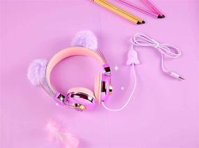 img 1 attached to 🎧 Glitter Bear Ear Kids Headphones - Adjustable Volume Limiting Anime Wired Headphones for Girls and Boys at School (Purple-Bear Ear)