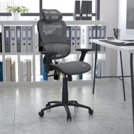 🪑 gray mesh office chair with 2-to-1 synchro-tilt, adjustable headrest, lumbar support, and adjustable pivot arms by flash furniture - ergonomic design logo