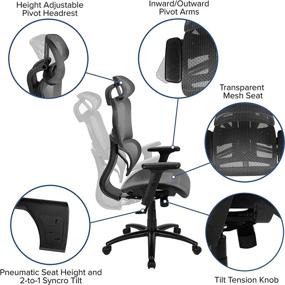 img 1 attached to 🪑 Gray Mesh Office Chair with 2-to-1 Synchro-Tilt, Adjustable Headrest, Lumbar Support, and Adjustable Pivot Arms by Flash Furniture - Ergonomic Design