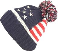 🧢 women's and men's american flag cuffed knit beanie with pom pom - patriotic winter hat logo