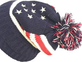 img 2 attached to 🧢 Women's and Men's American Flag Cuffed Knit Beanie with Pom Pom - Patriotic Winter Hat