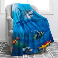 🦈 jekeno cartoon shark blanket: fun underwater fish and coral print throw blanket for boys - soft and warm, perfect gift for kids, travel and camping - 50"x60 logo