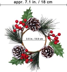 img 3 attached to 🕯️ Set of 4 Artificial Snowy Pine Cone and Red Berry Candle Rings - Christmas Candle Holder Wreaths with Holly Leaves, 7.1" Wide - Perfect for Holiday Winter Decoration!