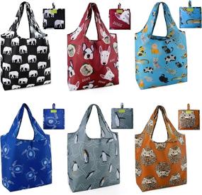 img 4 attached to 👜 BeeGreen Reusable Grocery Bags: Foldable, Cute & Eco-Friendly - 6 Pack Shopping Bags for Large 50LBS Capacity - Ripstop Waterproof & Machine Washable - Nylon Elephant Hedgehog Cat Turtle Dog Penguin Christmas