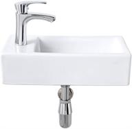bokaiya small corner mount bathroom vessel sink, white porcelain ceramic, mini vanity bathroom sink and faucet combo with left hand orientation for small spaces and cloakrooms logo