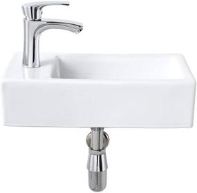 img 4 attached to Bokaiya Small Corner Mount Bathroom Vessel Sink, White Porcelain Ceramic, Mini Vanity Bathroom Sink and Faucet Combo with Left Hand Orientation for Small Spaces and Cloakrooms