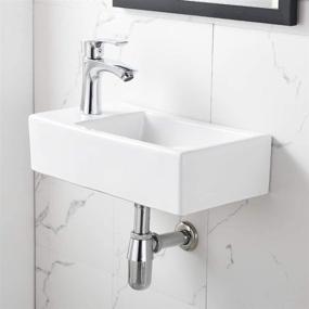 img 3 attached to Bokaiya Small Corner Mount Bathroom Vessel Sink, White Porcelain Ceramic, Mini Vanity Bathroom Sink and Faucet Combo with Left Hand Orientation for Small Spaces and Cloakrooms