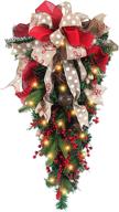 premium f finec 27.5 inch artificial christmas teardrop swag with led light - stunning 70cm door 🎄 swag with mixed pine, pine cones, red berries, and bell fruit ribbon bowknot - festive front door decoration logo