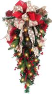 premium f finec 27.5 inch artificial christmas teardrop swag with led light - stunning 70cm door 🎄 swag with mixed pine, pine cones, red berries, and bell fruit ribbon bowknot - festive front door decoration логотип