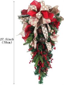 img 3 attached to Premium F FINEC 27.5 inch Artificial Christmas Teardrop Swag with LED Light - Stunning 70cm Door 🎄 Swag with Mixed Pine, Pine Cones, Red Berries, and Bell Fruit Ribbon Bowknot - Festive Front Door Decoration