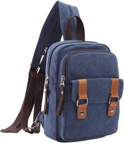 img 3 attached to 🎒 Vintage Casual Navy Blue Arbag Small Cute Backpack Canvas Shoulder Bag Daypack