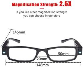 img 2 attached to 👓 LED Reading Glasses with Lights - Fashionable Eyewear for Men and Women - Nighttime Reader with Magnifier - Compact Full Framed Unisex Clear Vision Lighted Eye Glasses (+250)