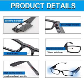 img 1 attached to 👓 LED Reading Glasses with Lights - Fashionable Eyewear for Men and Women - Nighttime Reader with Magnifier - Compact Full Framed Unisex Clear Vision Lighted Eye Glasses (+250)