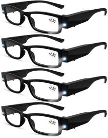 img 4 attached to 👓 LED Reading Glasses with Lights - Fashionable Eyewear for Men and Women - Nighttime Reader with Magnifier - Compact Full Framed Unisex Clear Vision Lighted Eye Glasses (+250)