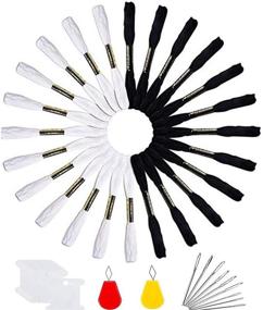 img 4 attached to 🌈 Rainbow Embroidery Floss Kit - 24 Skeins of Colorful Friendship Bracelet String with Premium Black and White Threads, 10 Floss Bobbins, 2 Needle Threaders, and 9 Cross Stitch Needles