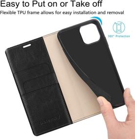 img 1 attached to 📱 Belemay iPhone 12 Pro Max Wallet Case: Genuine Cowhide Leather, RFID Blocking, & Credit Card Holder – Black